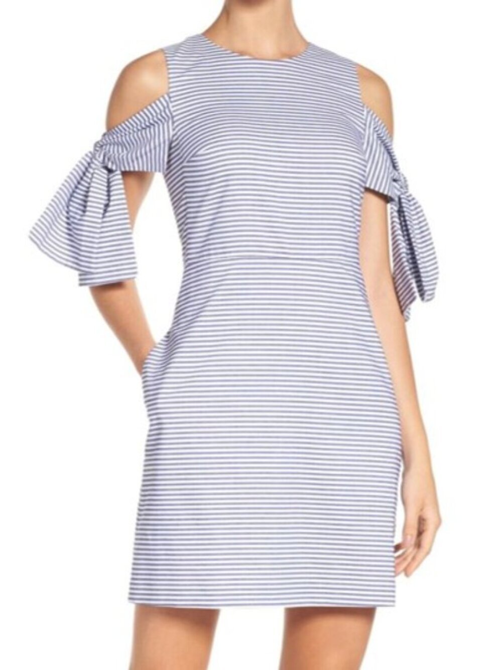 NWOT Chelsea28 Cold Shoulder Blue Stripes Shift Dress